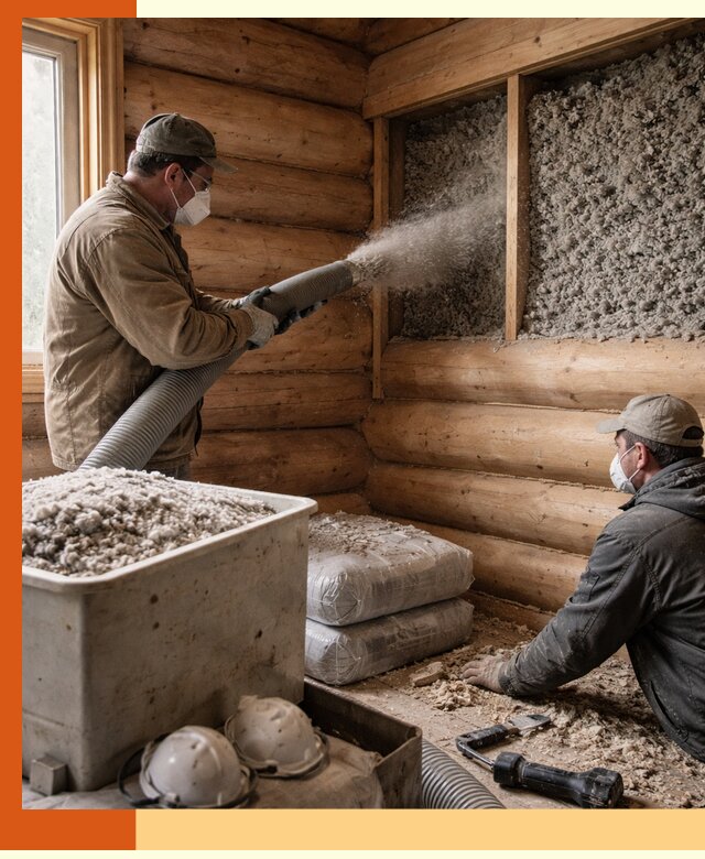 Утепление дома из бруса эковатой в Абакане