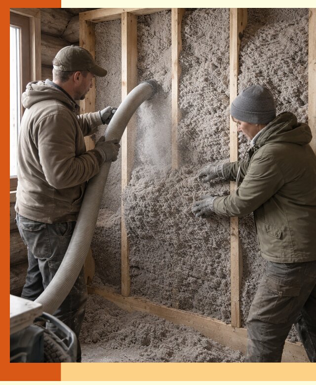 Утепление бревенчатого дома эковатой в Абакане